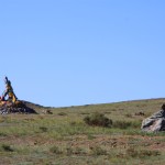 Buddhist prayer mound and a huge bird