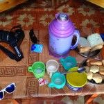 Breakfast of toast, Mongolian biscuits and milk tea!