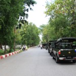 Military vehicles at some event in the park