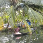 Kerala Backwaters Villager in Canoe