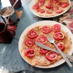 Typical breakfast omelet with tomatoes