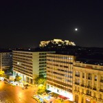 NJV Athens Plaza Hotel Room View at Night Parthenon