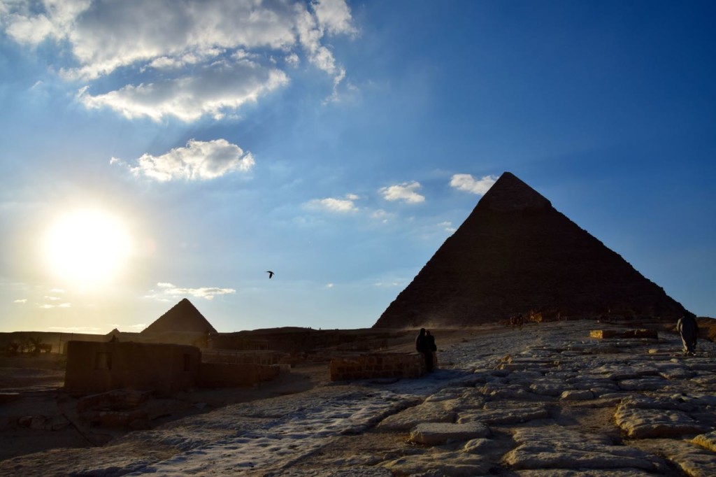 Sun setting at the pyramids. 