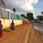 School children walking home